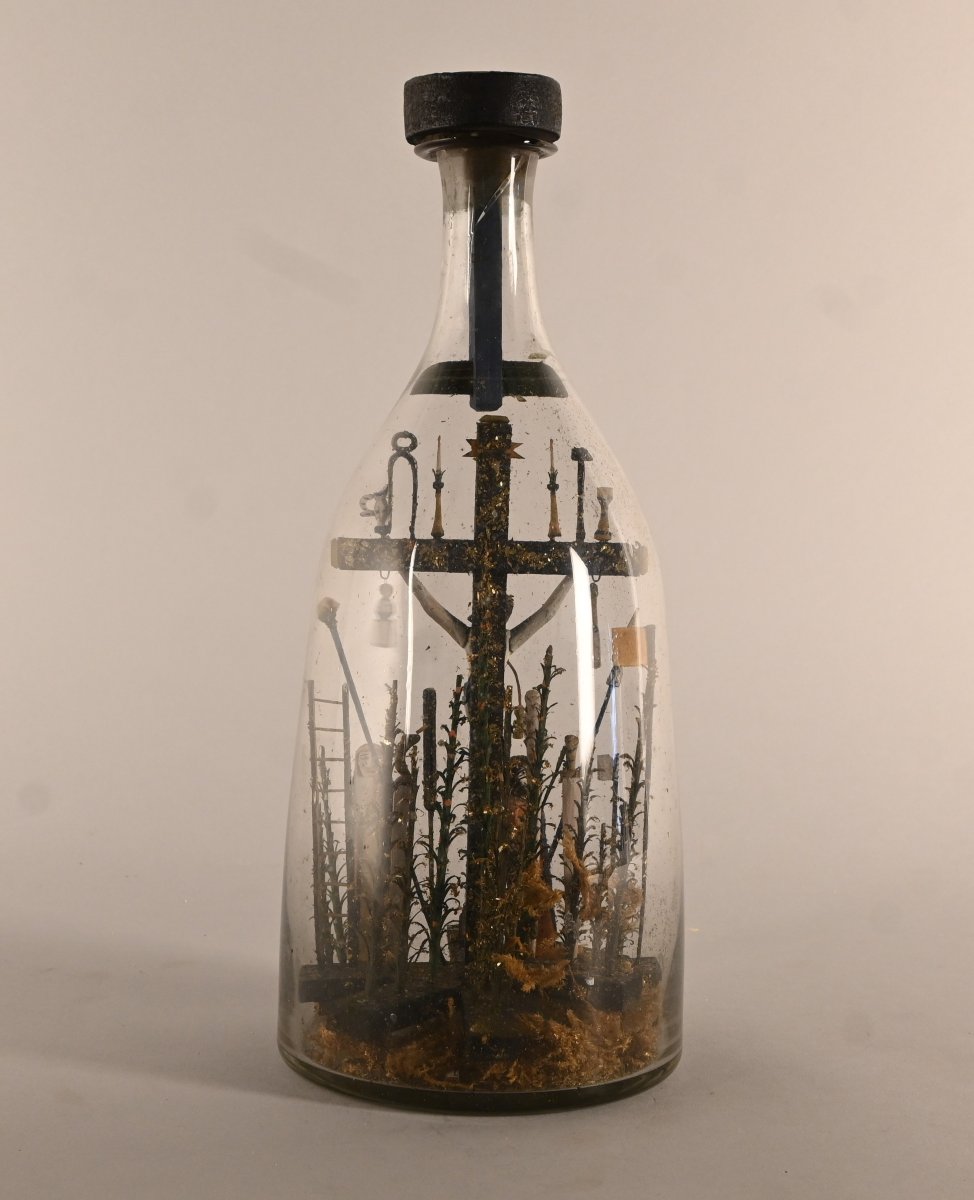 Calvary In A Bottle, Folk Art, Early 20th Century-photo-4
