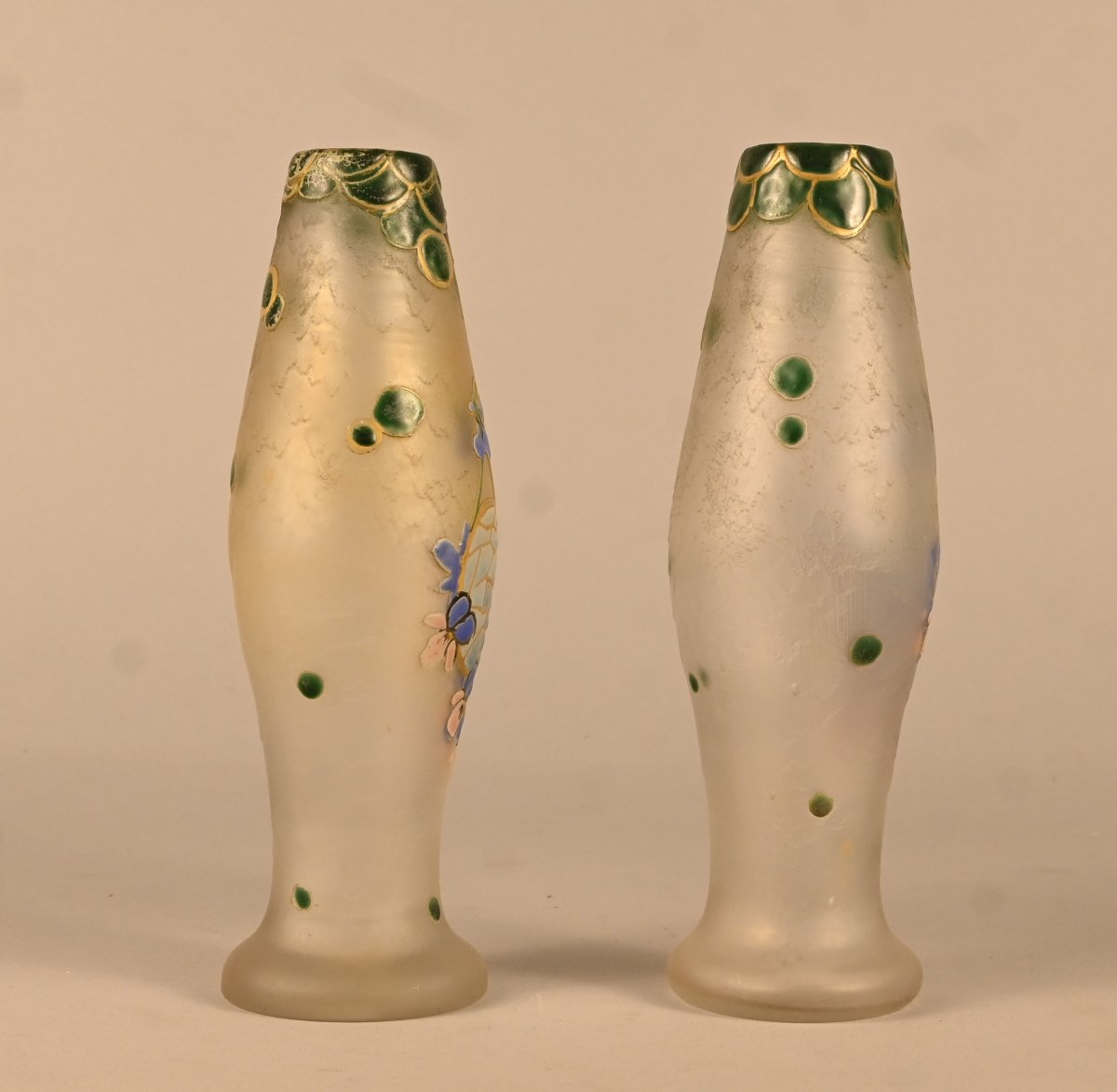 Pair Of Art Nouveau Enamelled Glass Vases Signed Legras-photo-2