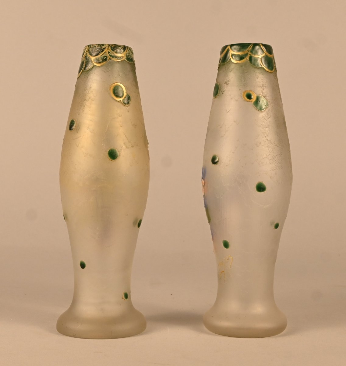 Pair Of Art Nouveau Enamelled Glass Vases Signed Legras-photo-3