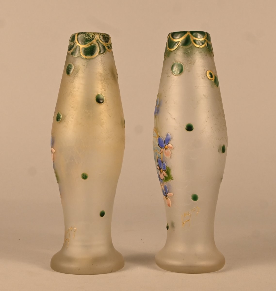 Pair Of Art Nouveau Enamelled Glass Vases Signed Legras-photo-4