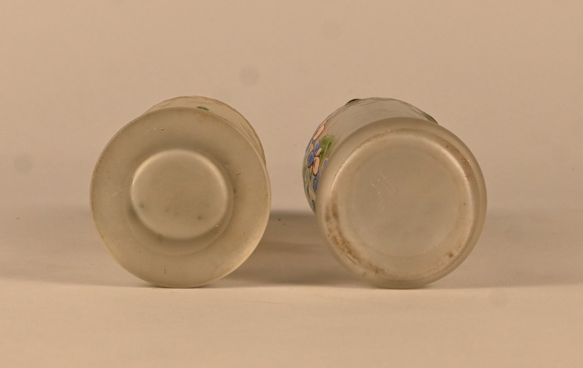 Pair Of Art Nouveau Enamelled Glass Vases Signed Legras-photo-1