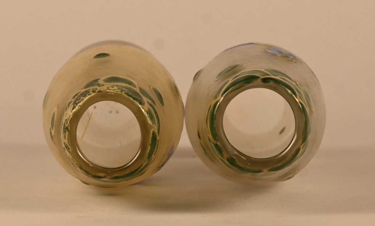 Pair Of Art Nouveau Enamelled Glass Vases Signed Legras-photo-2