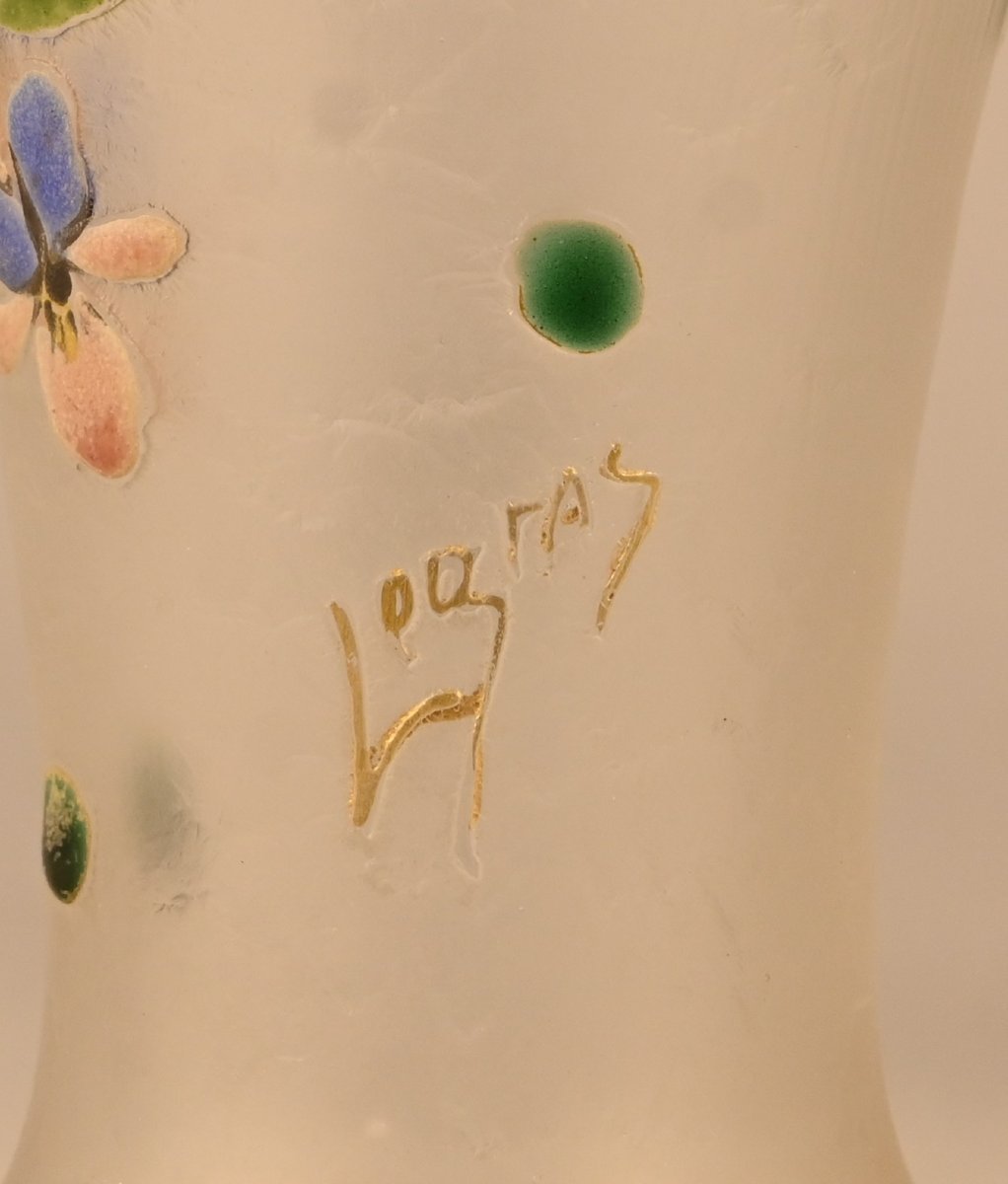 Pair Of Art Nouveau Enamelled Glass Vases Signed Legras-photo-3