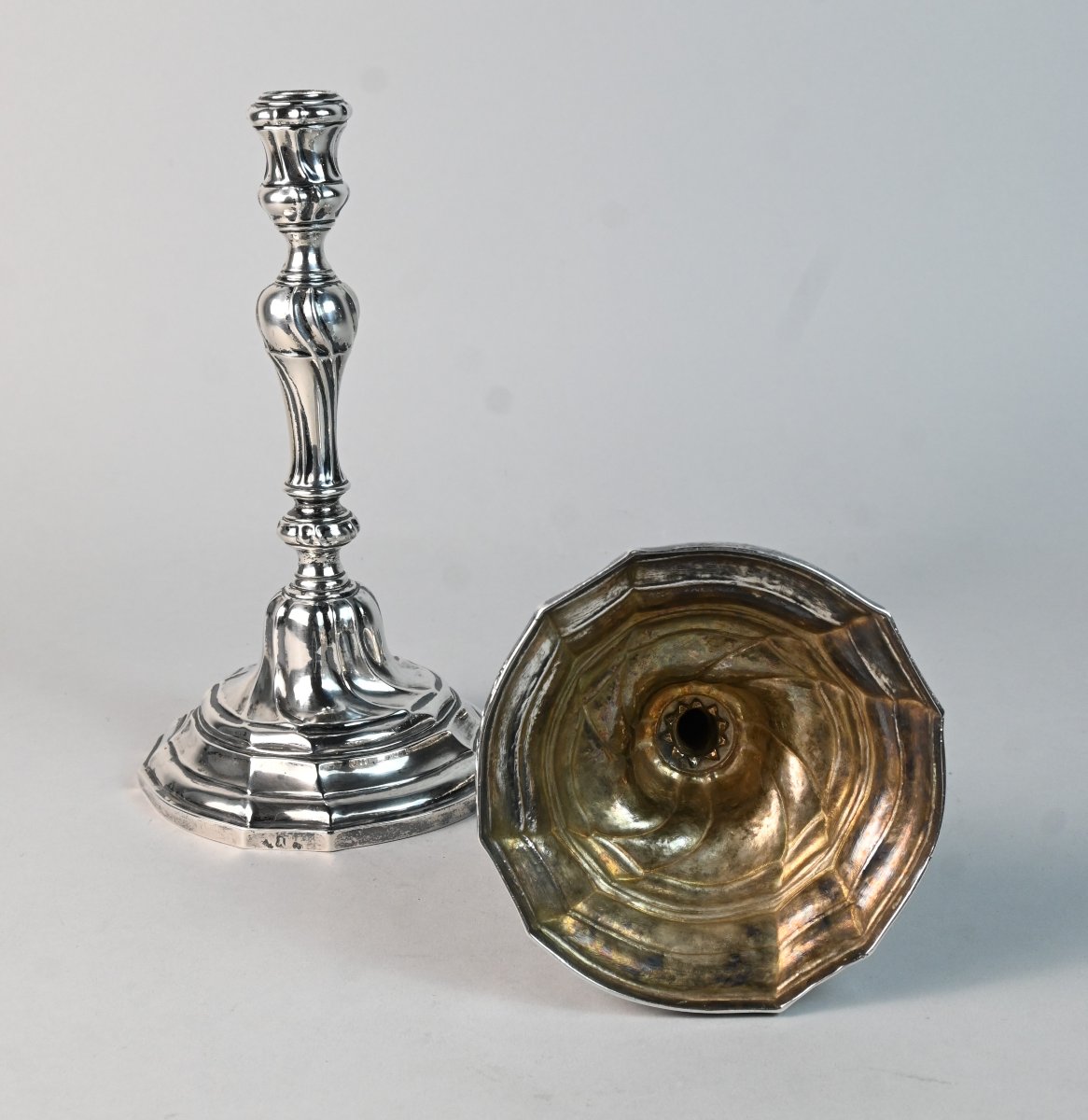 Pair Of Louis XV Silver Candlesticks, Antwerp 1764-photo-2