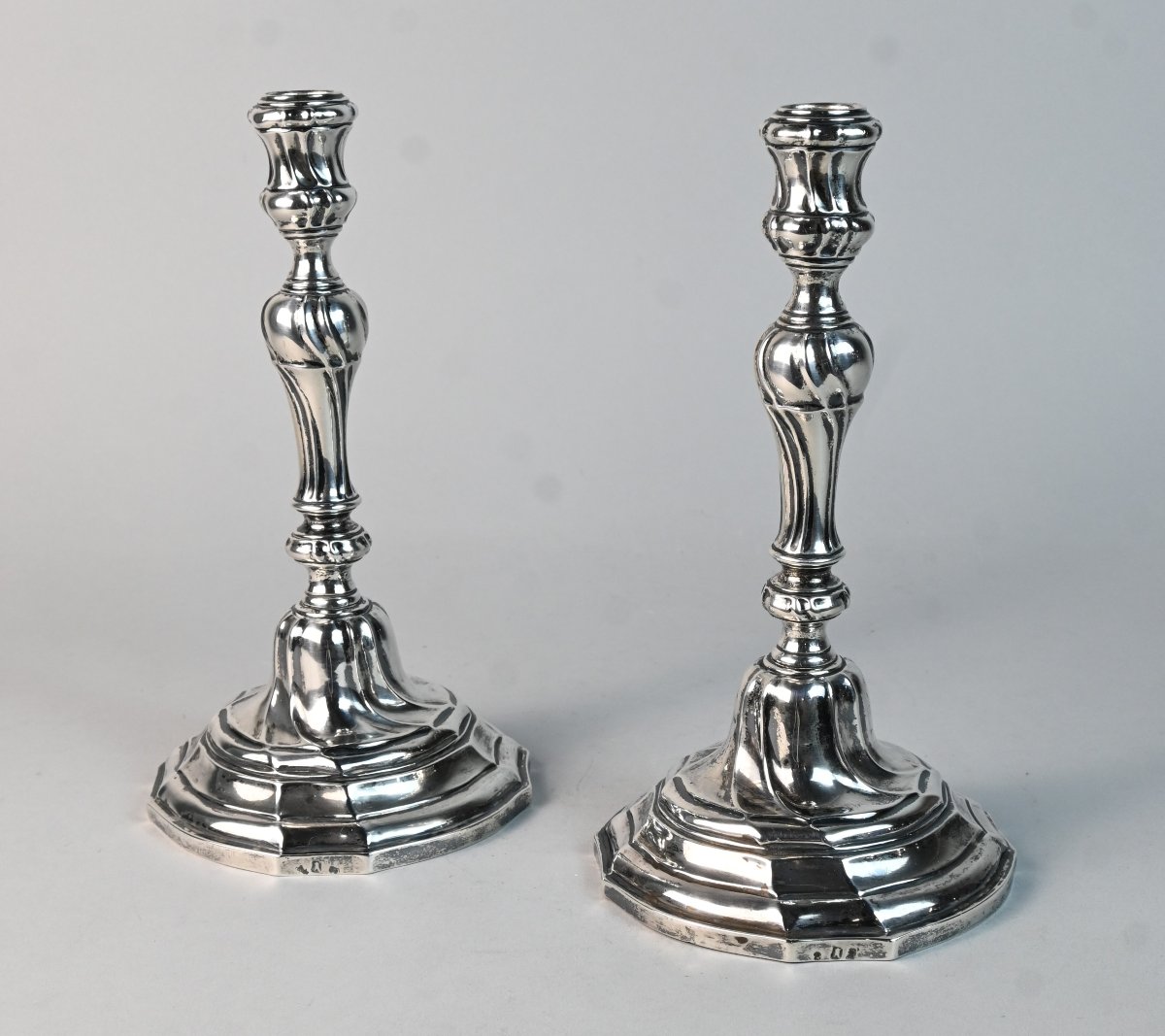 Pair Of Louis XV Silver Candlesticks, Antwerp 1764