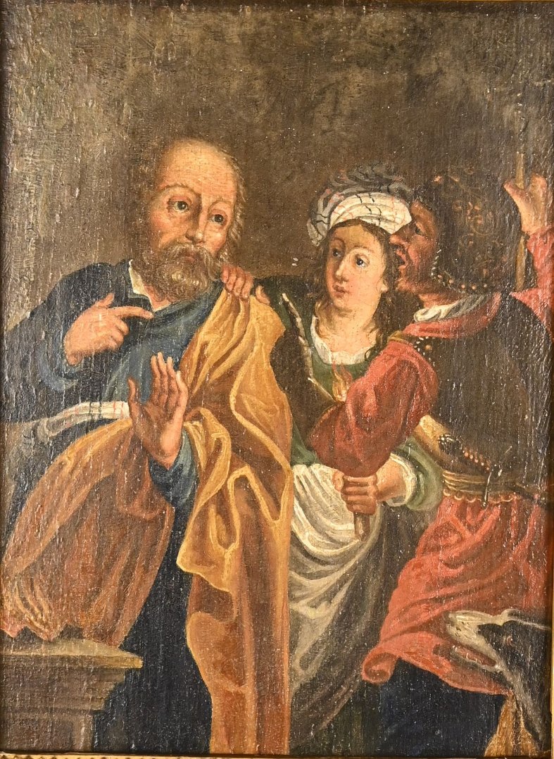 École flamande cercle de Gerard Seghers Le Reniement de Saint Pierre, XVIIe siècle-photo-2