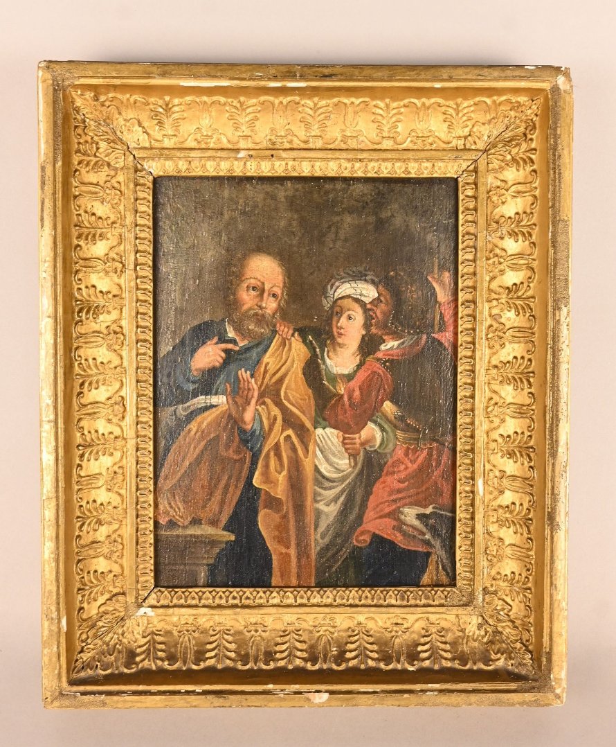 École flamande cercle de Gerard Seghers Le Reniement de Saint Pierre, XVIIe siècle
