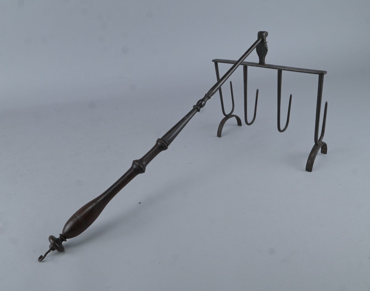 Folding Fireplace Toaster Made Of Wrought Iron And Turned Wood, Monogrammed “em” – 18th Century-photo-4