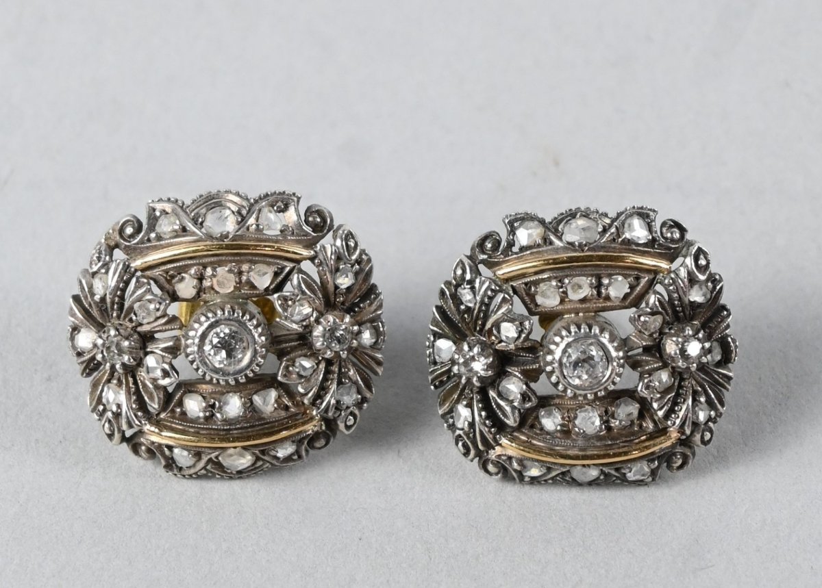 Pair Of 'belle époque'-style Earrings In Gold On Silver