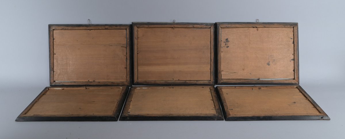 A Series Of Six Religious Eglois Paintings Under Glass, 19th Century-photo-4