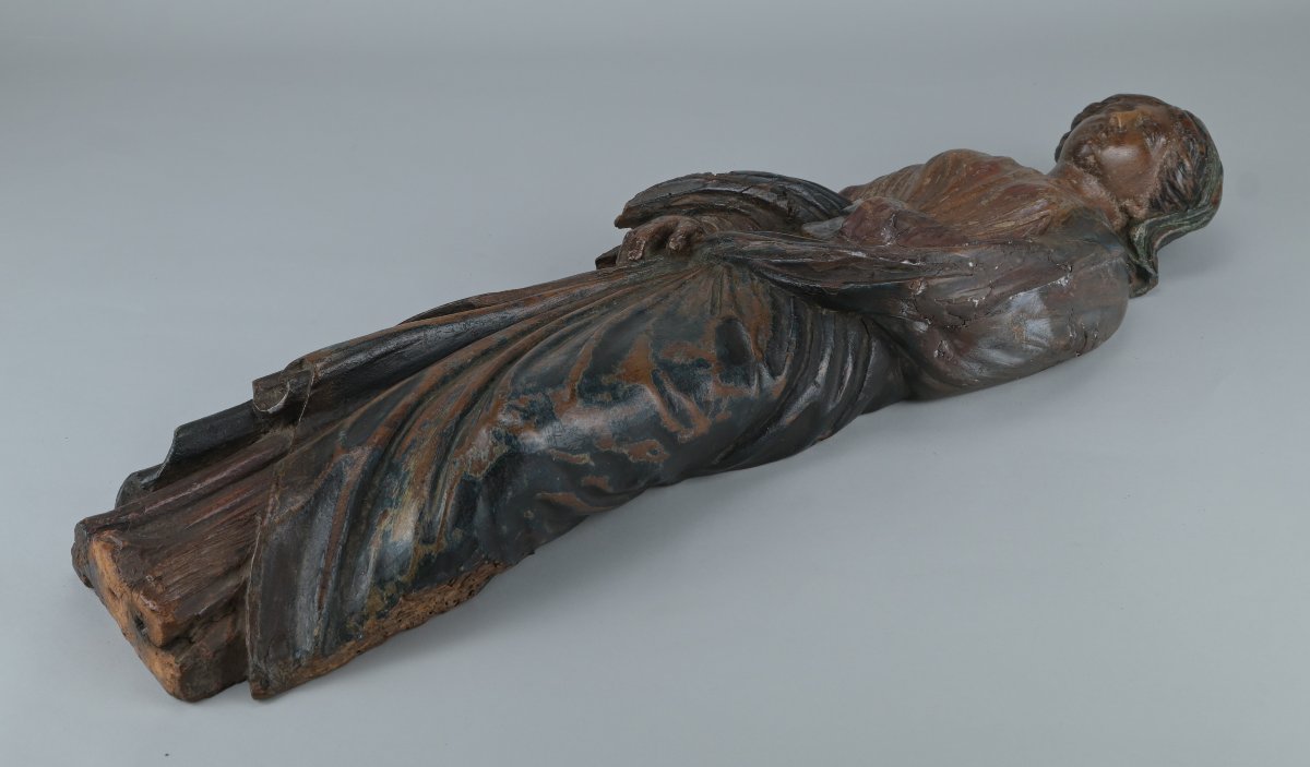 Sculpture religieuse en noyer polychrome – figure féminine, probablement la Vierge – 54 cm-photo-3