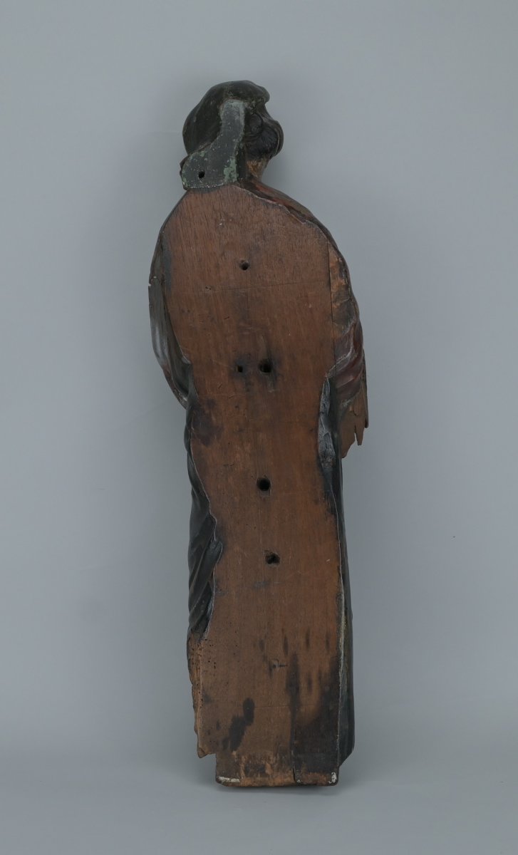 Sculpture religieuse en noyer polychrome – figure féminine, probablement la Vierge – 54 cm-photo-4