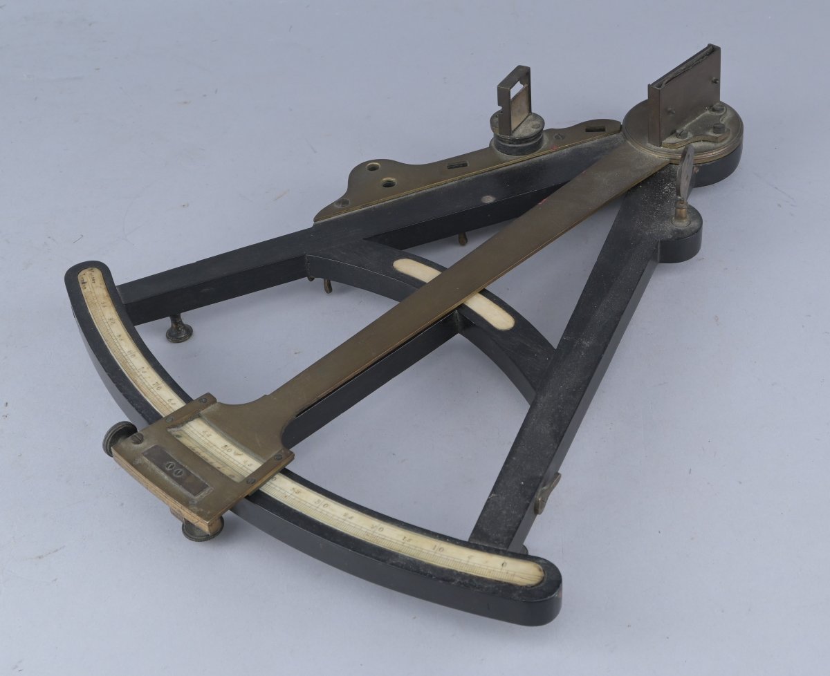 Octant Made Of Ebony And Bone, Messer London, 19th Century-photo-3