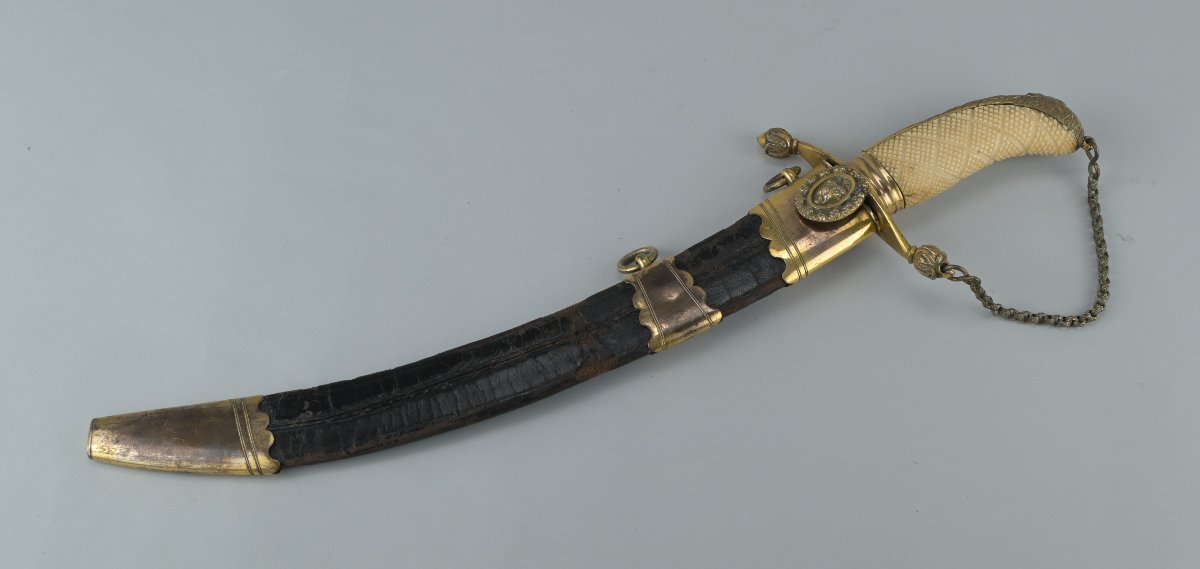 Dague d’officier de marine de l’époque géorgienne, à montures dorées et fourreau en cuir-photo-4