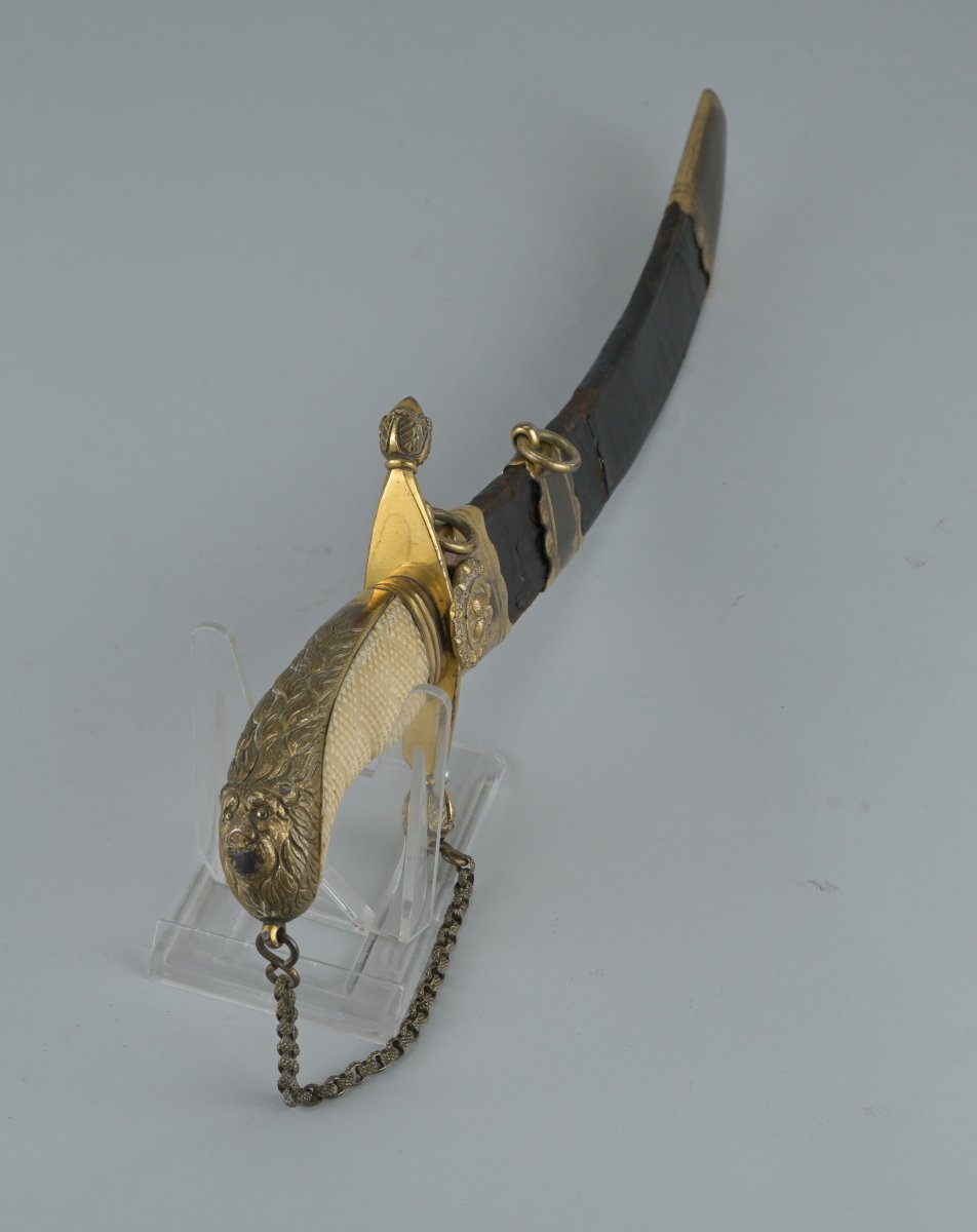 Dague d’officier de marine de l’époque géorgienne, à montures dorées et fourreau en cuir-photo-2