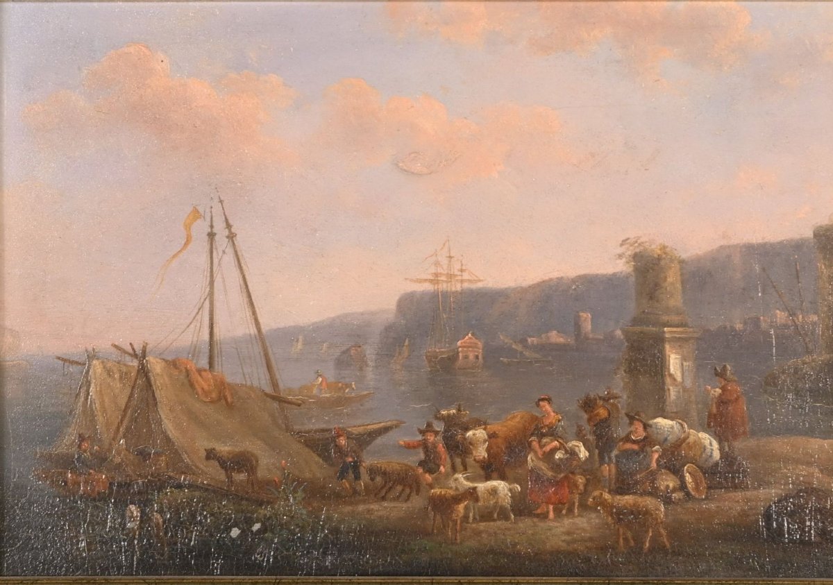 École de Claude-Joseph Vernet (1714–1789) — Vue portuaire animée au couchant-photo-2