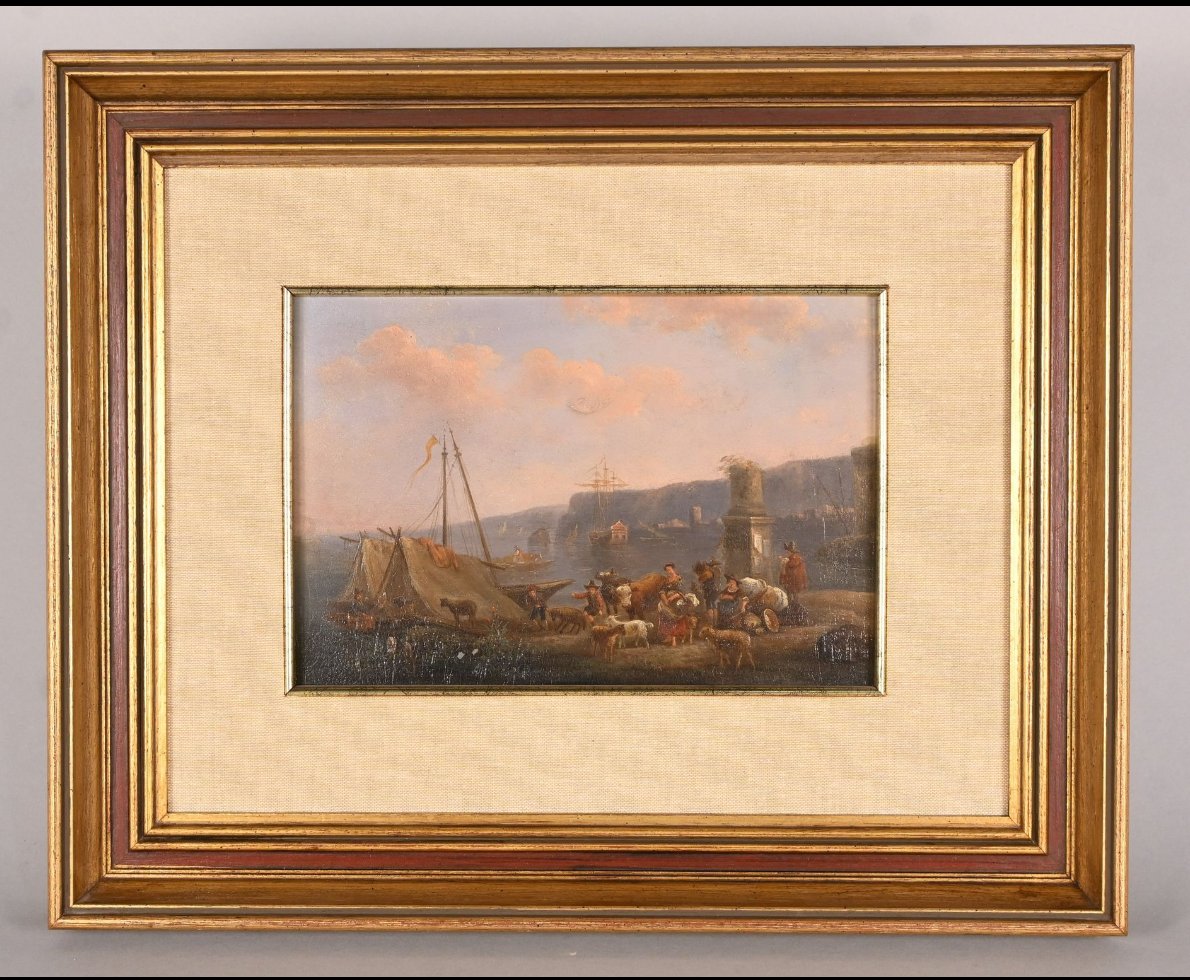 École de Claude-Joseph Vernet (1714–1789) — Vue portuaire animée au couchant