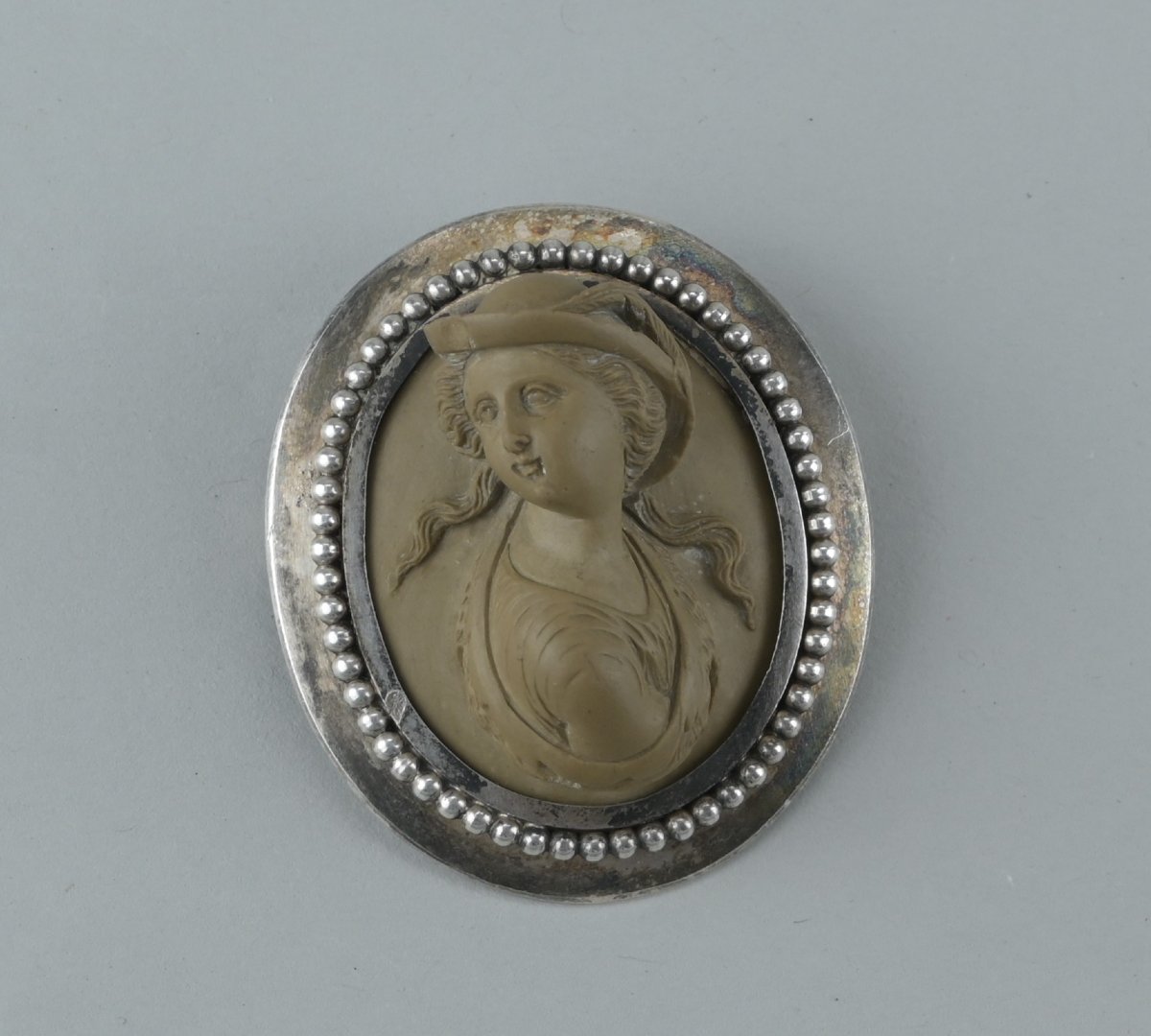 19th-century Grand Tour Brooch—lava Stone Cameo With Silver Setting