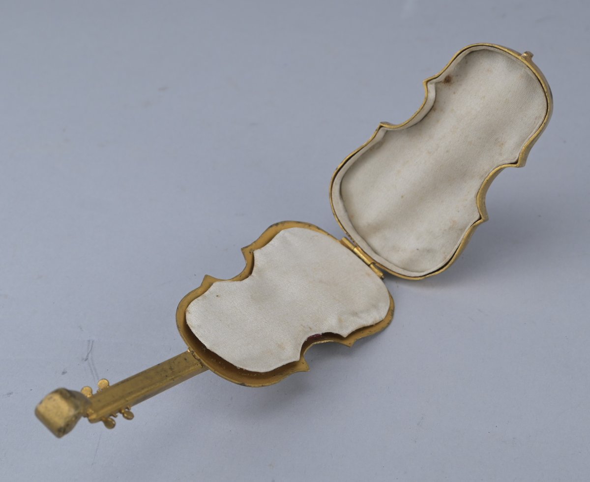 Brass Box Shaped Like A Cello, Circa 1900-photo-3