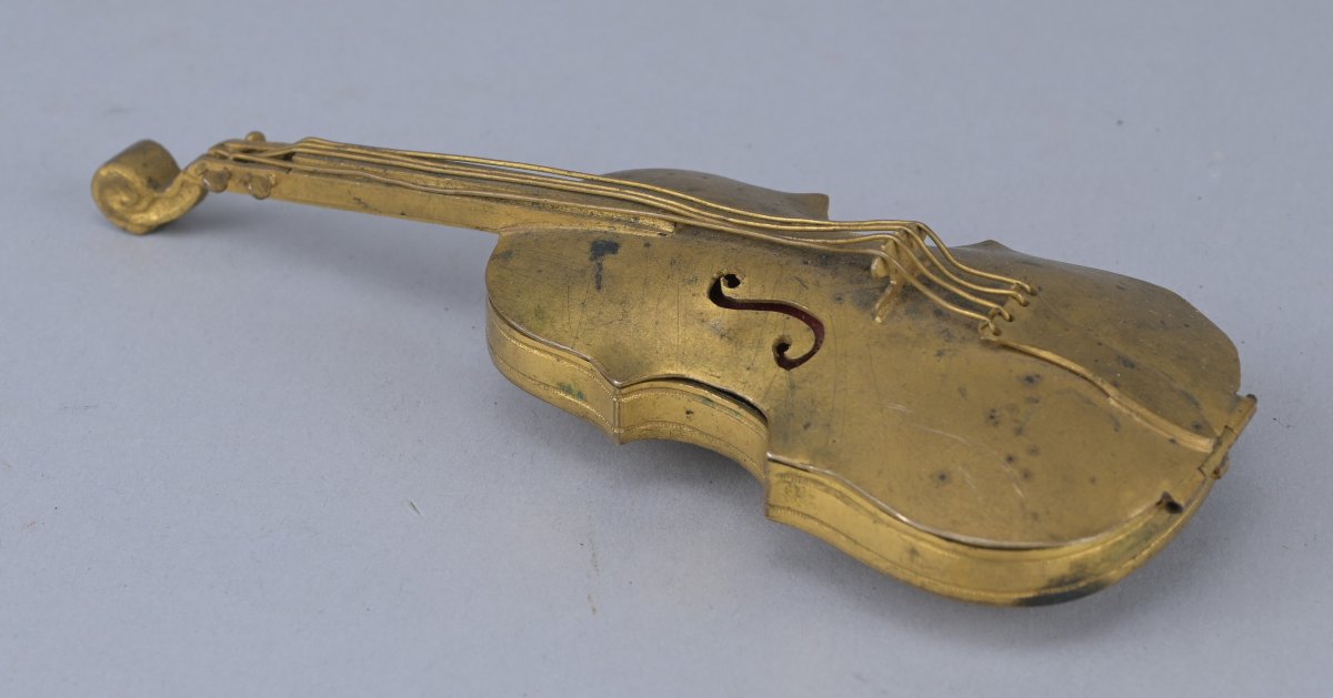 Brass Box Shaped Like A Cello, Circa 1900