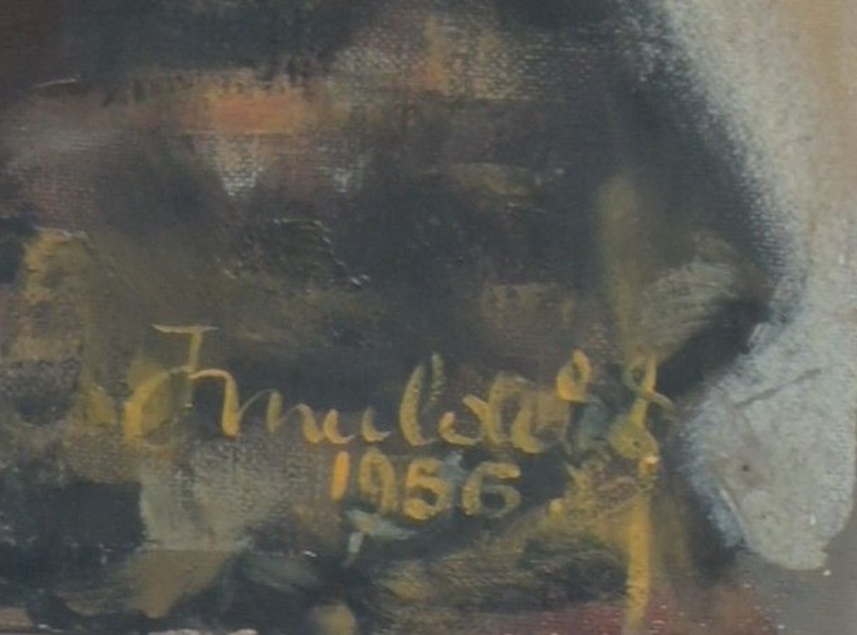 Jean Mulders (1913- ? ) – Huile sur toile africaniste – 1956-photo-2