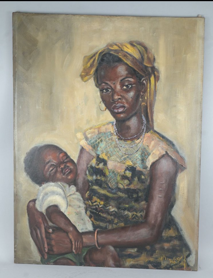 Jean Mulders (1913- ? ) – Huile sur toile africaniste – 1956