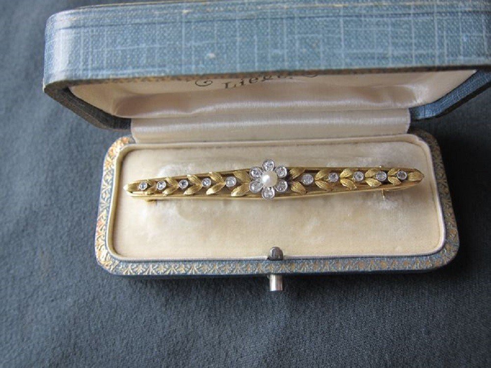 Broche Victorienne Antique En Or 18 Carats Avec Diamants