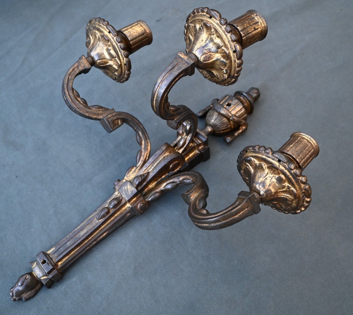 Pair Of Gilt Bronze Sconces L XVI Period-photo-2