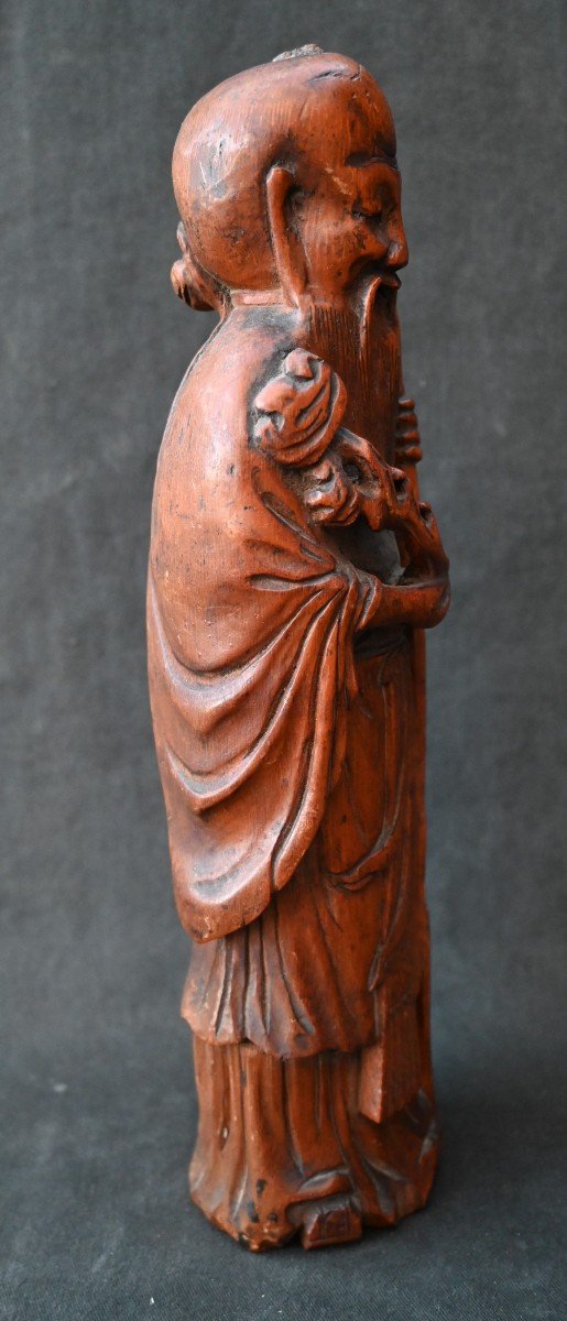 Ancienne Statue En Bambou Sculpté De La Dynastie Chinoise Qing-photo-2