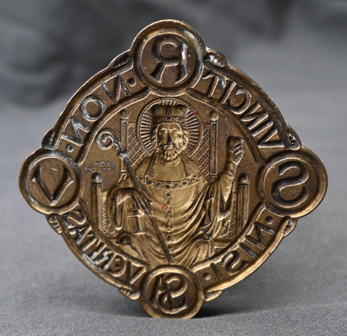 Large Bronze Stamp Seal With Important Religious Coat Of Arms