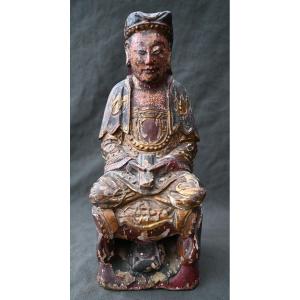 Buddha In Polychrome Wood From Burma - 18th Century