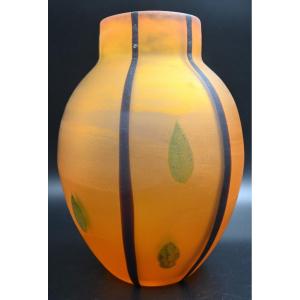 Large Italian Murano Art Glass Vase, Scavo Glass, Gino Cenedese Vetri