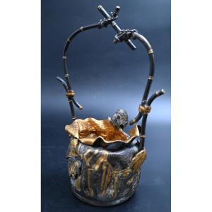 Bronze Basket With Rat, Golden And Silver
