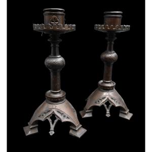 Pair Of Iron Candlesticks Cj Vombach Frankfurt A. Main Sachsenhausen Circa 1880