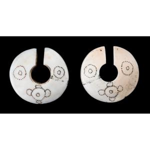 Boucles d'Oreilles De Guerrier Naga En Coquillage, Inde, Birmanie