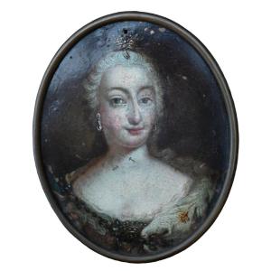 Painting, 18th Century Portrait Of Empress Maria Theresa Of Austria Painted On Copper