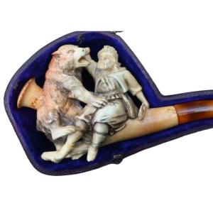 Meerschaum Pipe - Man With A Bear, In Its Original Box