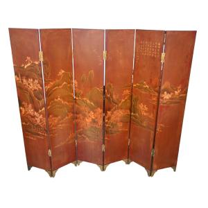 Japanese Lacquer Screen With 6 Leaves, 