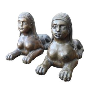 Pair Of Large Bronze Sphinx Statues