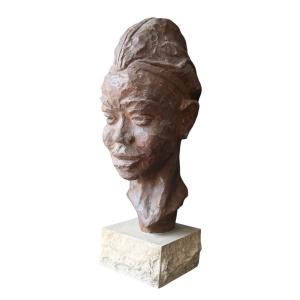 Paul Sersté (1910-2000) Tête Africaniste En Terre Cuite