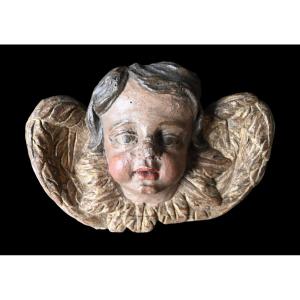 17th Century Carved Wooden Angel Cherub