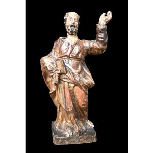 Statue en bois polychrome de l'apôtre Pierre du XVIIe siècle