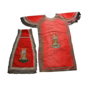 Red Chasuble And Ornamental Part - 19th Century