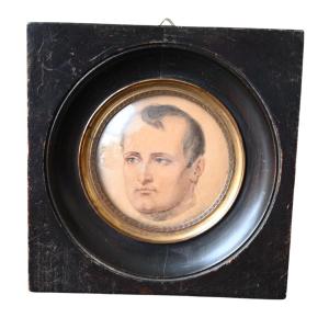 Elegant Early 19th Century Miniature Representing Napoleon Bonaparte Watercolor On Paper