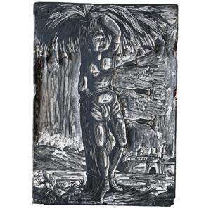Plaque d’impression sur bois ancienne – Saint Sébastien (vers 1690–1750)
