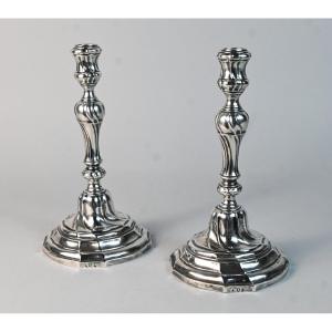 Pair Of Louis XV Silver Candlesticks, Antwerp 1764