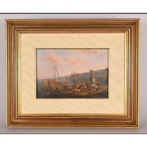 École de Claude-Joseph Vernet (1714–1789) — Vue portuaire animée au couchant