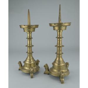 A Pair Of Gothic-style Candlesticks, Made In The 17th Century