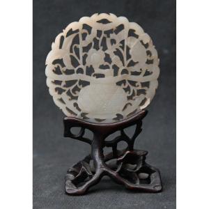 Antique Chinese White Jade Plate On Its Base, Qing Period