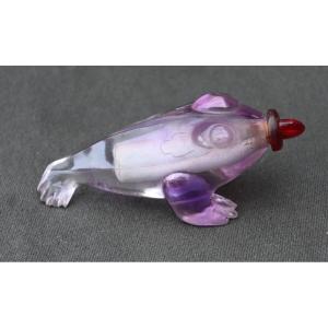 Tabatière Chinoise En Améthyste Sculptée, snuffbottle